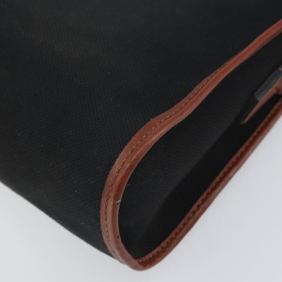 SAINT LAURENT Shoulder Bag Canvas Leather Black Brown gold Auth ti3767