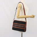 SAINT LAURENT Shoulder Bag Canvas Leather Black Brown gold Auth ti3767-22