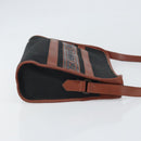 SAINT LAURENT Shoulder Bag Canvas Leather Black Brown gold Auth ti3767-3