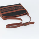 SAINT LAURENT Shoulder Bag Canvas Leather Black Brown gold Auth ti3767-7