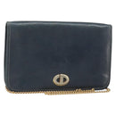 Christian Dior Chain Shoulder Bag Leather Navy Gold Auth ti3768-1