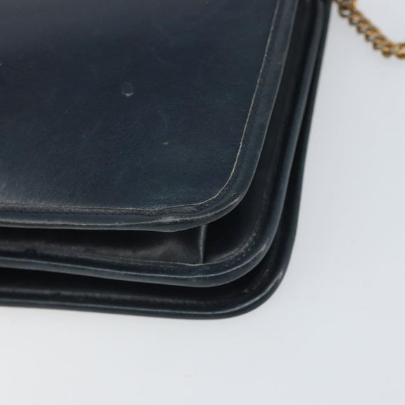Christian Dior Chain Shoulder Bag Leather Navy Gold Auth ti3768