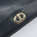 Christian Dior Chain Shoulder Bag Leather Navy Gold Auth ti3768-14