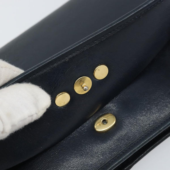 Christian Dior Chain Shoulder Bag Leather Navy Gold Auth ti3768