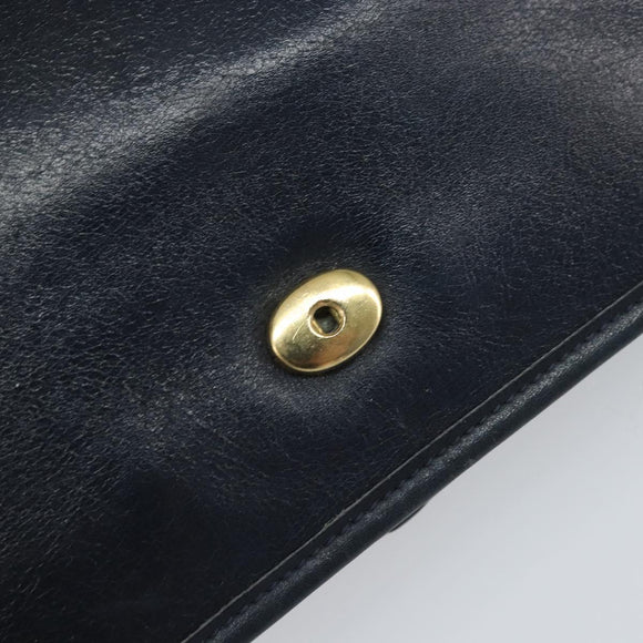 Christian Dior Chain Shoulder Bag Leather Navy Gold Auth ti3768