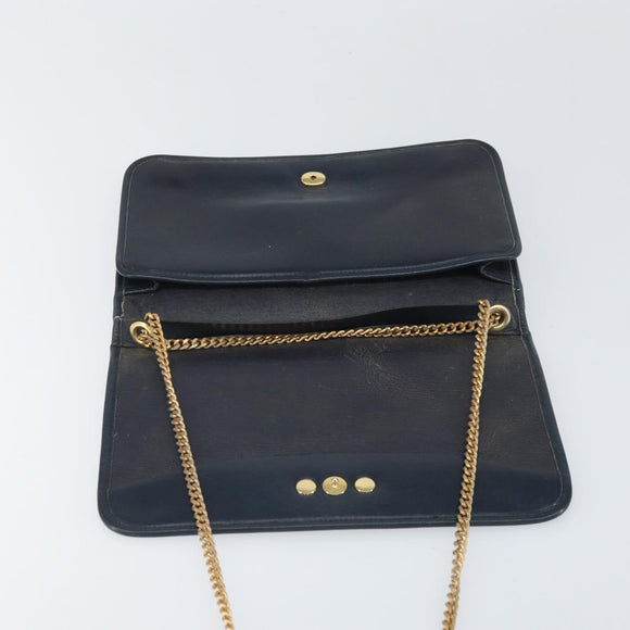 Christian Dior Chain Shoulder Bag Leather Navy Gold Auth ti3768