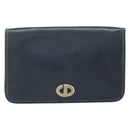 Christian Dior Chain Shoulder Bag Leather Navy Gold Auth ti3768-2