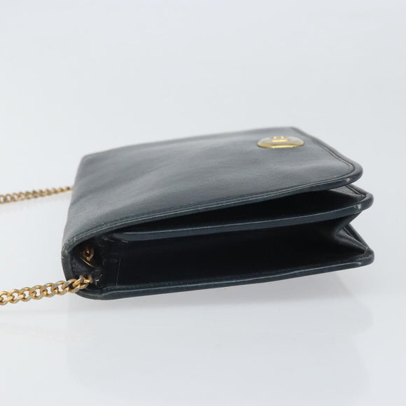 Christian Dior Chain Shoulder Bag Leather Navy Gold Auth ti3768