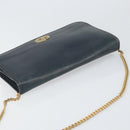 Christian Dior Chain Shoulder Bag Leather Navy Gold Auth ti3768-6