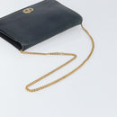 Christian Dior Chain Shoulder Bag Leather Navy Gold Auth ti3768-7