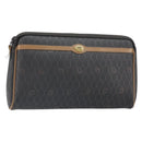 Christian Dior Honeycomb Canvas Pouch PVC Leather Black Auth ti3769-1