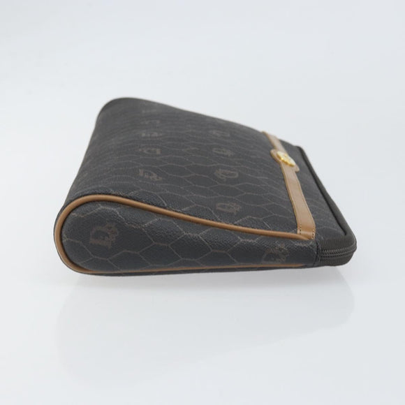 Christian Dior Honeycomb Canvas Pouch PVC Leather Black Auth ti3769
