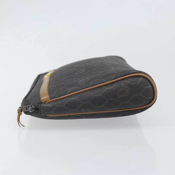 Christian Dior Honeycomb Canvas Pouch PVC Leather Black Auth ti3769