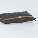 Christian Dior Honeycomb Canvas Pouch PVC Leather Black Auth ti3769-5
