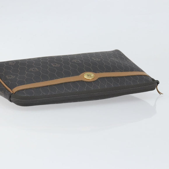 Christian Dior Honeycomb Canvas Pouch PVC Leather Black Auth ti3769