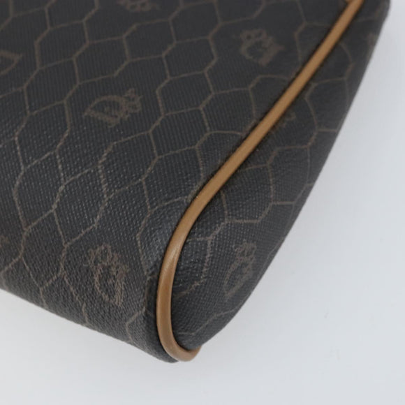 Christian Dior Honeycomb Canvas Pouch PVC Leather Black Auth ti3769