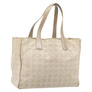 CHANEL New Travel Line Tote Bag Nylon Beige Gold CC Auth ti3788-1