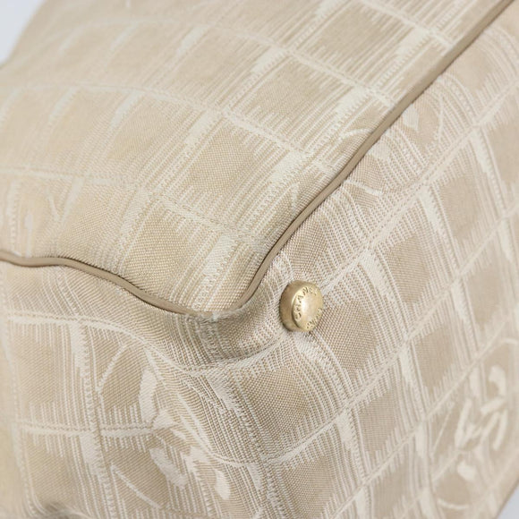 CHANEL New Travel Line Tote Bag Nylon Beige Gold CC Auth ti3788