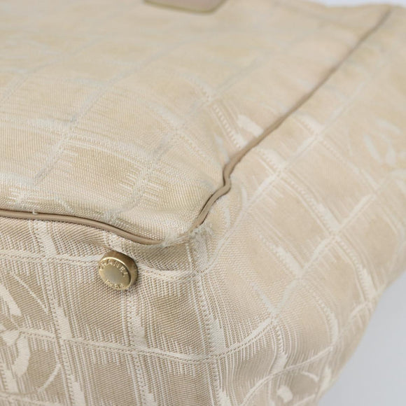 CHANEL New Travel Line Tote Bag Nylon Beige Gold CC Auth ti3788