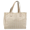 CHANEL New Travel Line Tote Bag Nylon Beige Gold CC Auth ti3788-13