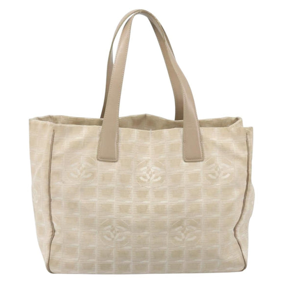 CHANEL New Travel Line Tote Bag Nylon Beige Gold CC Auth ti3788