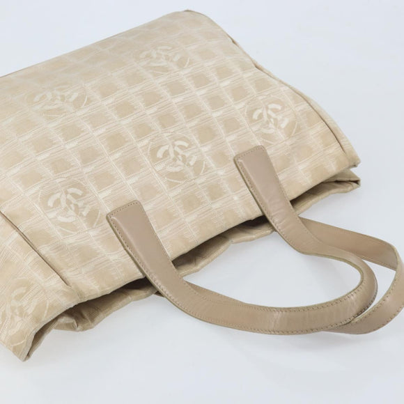 CHANEL New Travel Line Tote Bag Nylon Beige Gold CC Auth ti3788