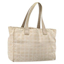 CHANEL New Travel Line Tote Bag Nylon Beige Gold CC Auth ti3789-1