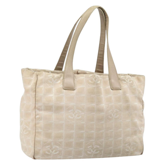 CHANEL New Travel Line Tote Bag Nylon Beige Gold CC Auth ti3789