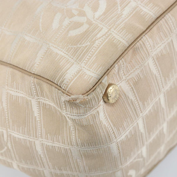 CHANEL New Travel Line Tote Bag Nylon Beige Gold CC Auth ti3789
