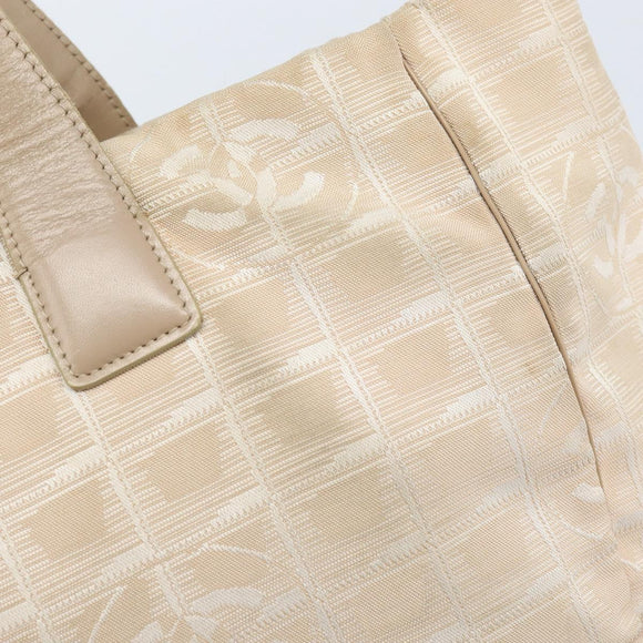 CHANEL New Travel Line Tote Bag Nylon Beige Gold CC Auth ti3789