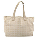 CHANEL New Travel Line Tote Bag Nylon Beige Gold CC Auth ti3789-2