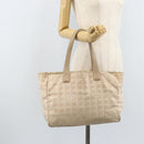 CHANEL New Travel Line Tote Bag Nylon Beige Gold CC Auth ti3789-24
