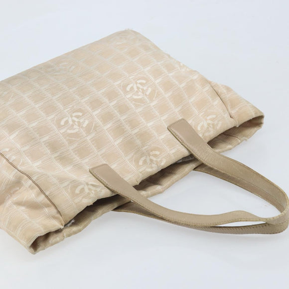 CHANEL New Travel Line Tote Bag Nylon Beige Gold CC Auth ti3789