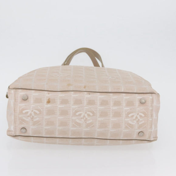 CHANEL New Travel Line Tote Bag Nylon Beige Silver CC Auth ti3793