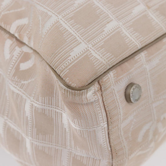 CHANEL New Travel Line Tote Bag Nylon Beige Silver CC Auth ti3793