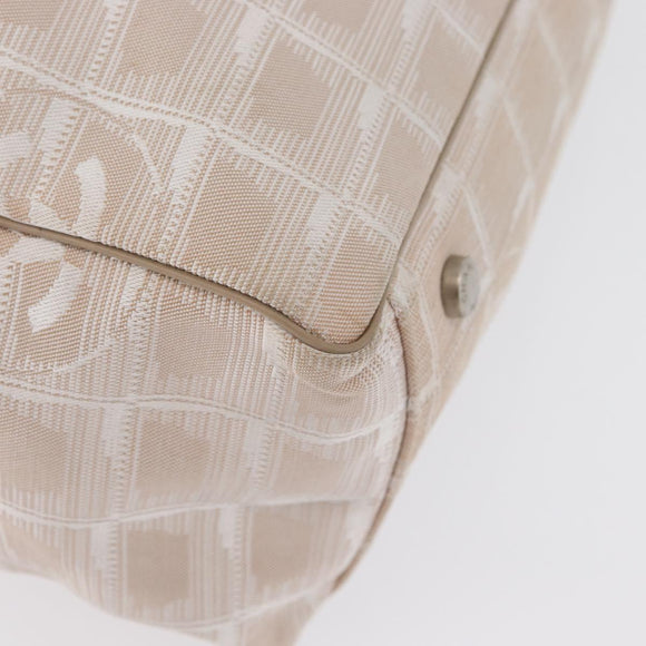 CHANEL New Travel Line Tote Bag Nylon Beige Silver CC Auth ti3793