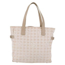 CHANEL New Travel Line Tote Bag Nylon Beige Silver CC Auth ti3793-2