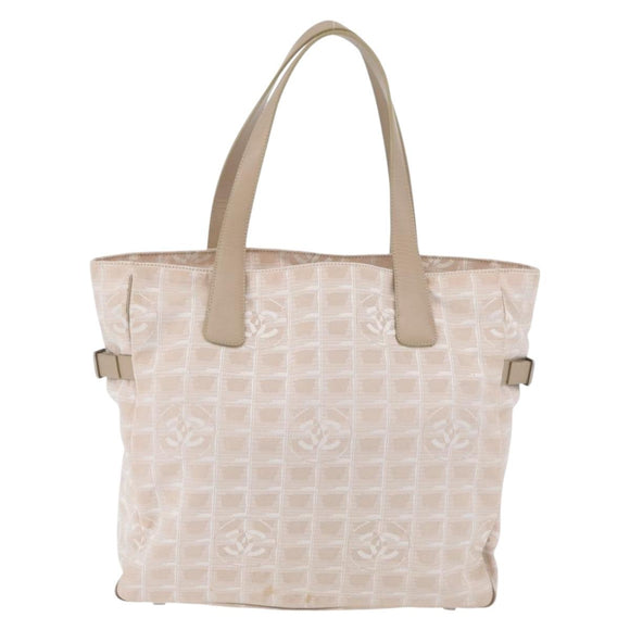 CHANEL New Travel Line Tote Bag Nylon Beige Silver CC Auth ti3793