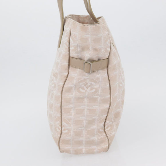 CHANEL New Travel Line Tote Bag Nylon Beige Silver CC Auth ti3793