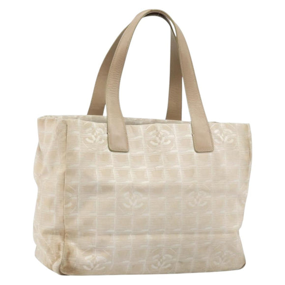 CHANEL New Travel Line Tote Bag Nylon Beige Gold CC Auth ti3795