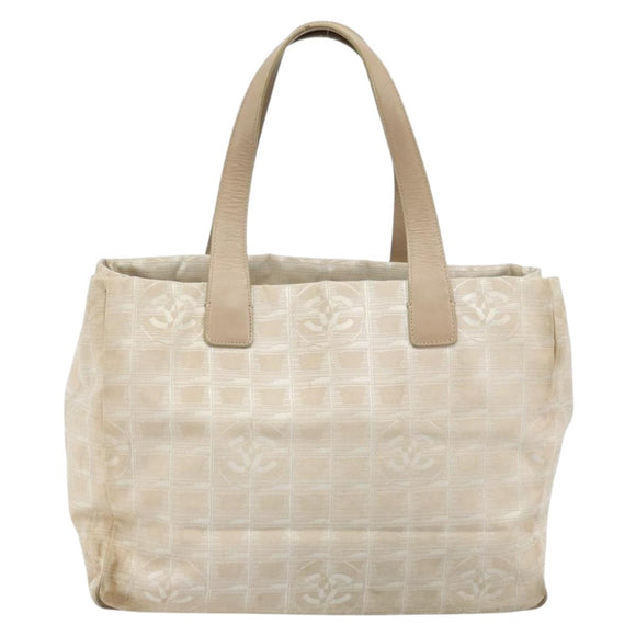 CHANEL New Travel Line Tote Bag Nylon Beige Gold CC Auth ti3795