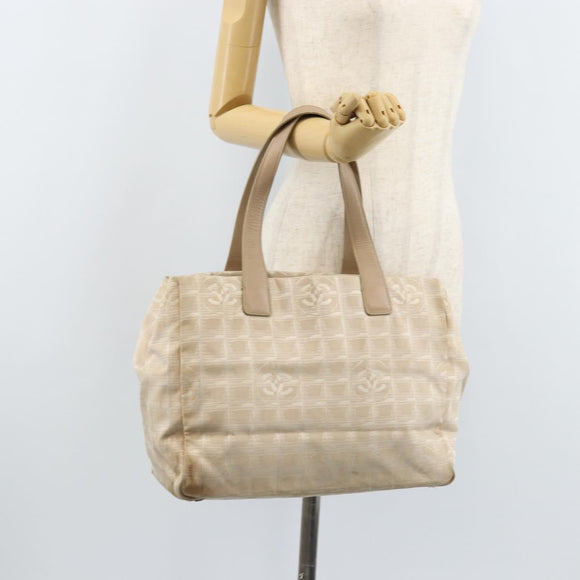 CHANEL New Travel Line Tote Bag Nylon Beige Gold CC Auth ti3795