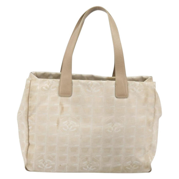CHANEL New Travel Line Tote Bag Nylon Beige Gold CC Auth ti3795