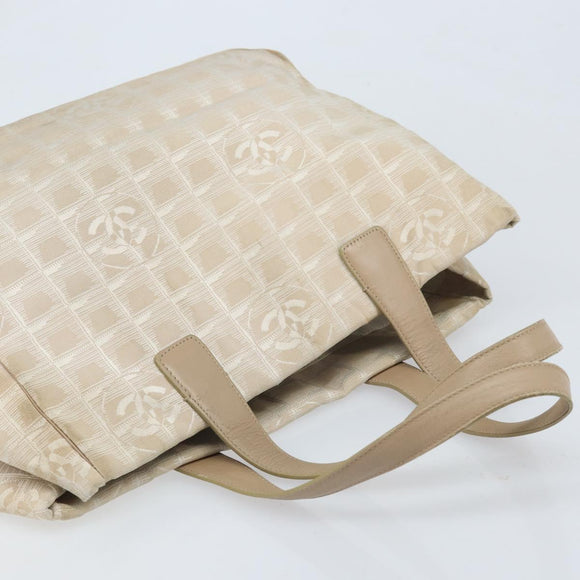 CHANEL New Travel Line Tote Bag Nylon Beige Gold CC Auth ti3795