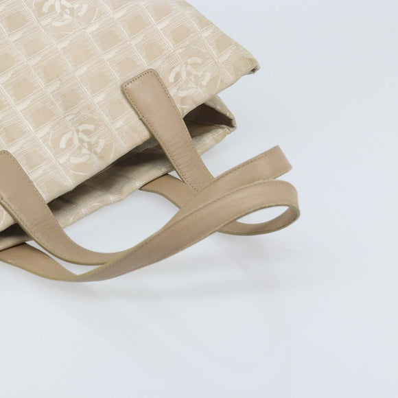CHANEL New Travel Line Tote Bag Nylon Beige Gold CC Auth ti3795