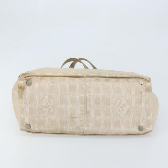 CHANEL New Travel Line Tote Bag Nylon Beige Gold CC Auth ti3795