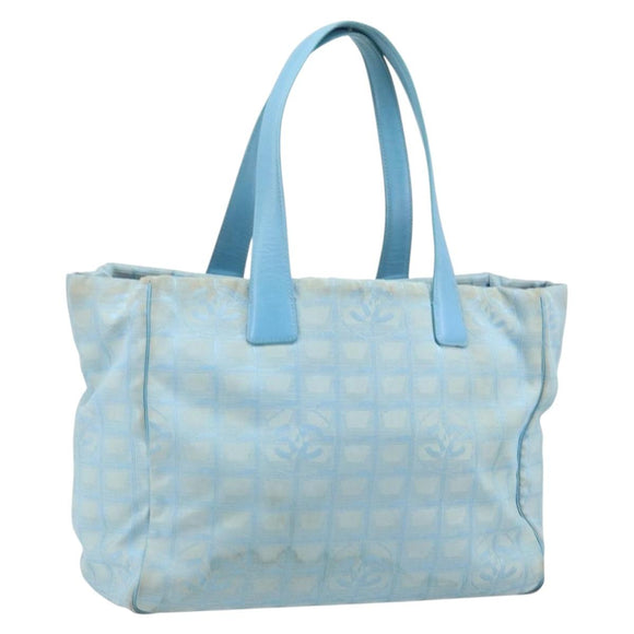CHANEL New Travel Line Tote Bag Nylon Blue Silver CC Auth ti3796