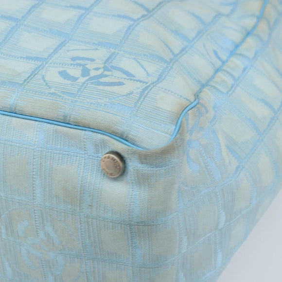 CHANEL New Travel Line Tote Bag Nylon Blue Silver CC Auth ti3796