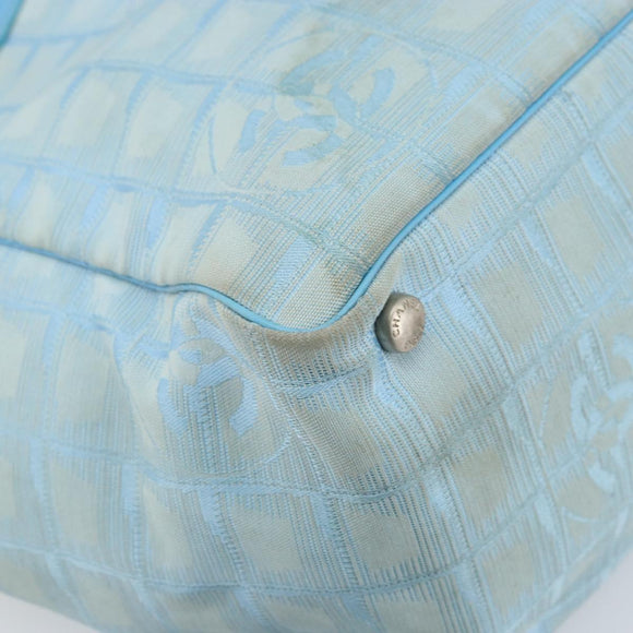 CHANEL New Travel Line Tote Bag Nylon Blue Silver CC Auth ti3796
