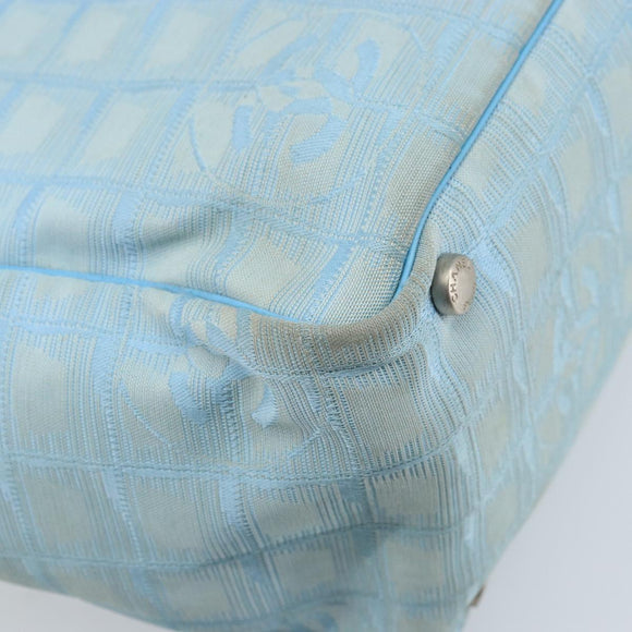 CHANEL New Travel Line Tote Bag Nylon Blue Silver CC Auth ti3796